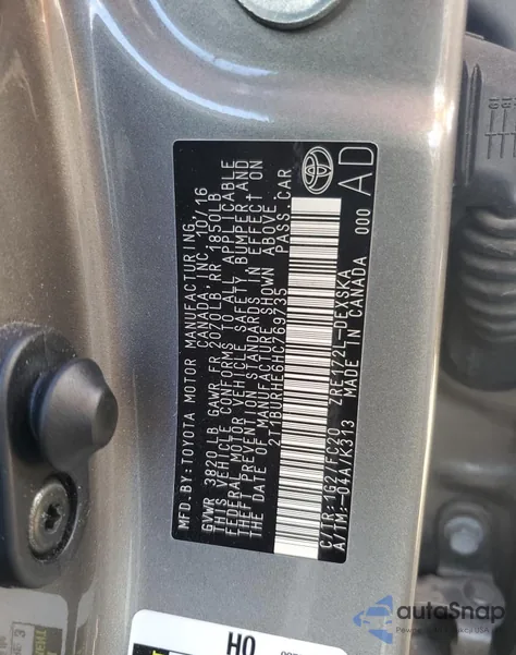 2017 Toyota Corolla L from USA, damaged, VIN 2T1BURHE6HC769735